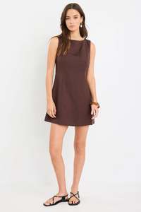 Among the Brave Venice Chocolate Boat Neck Fitted Mini Dress