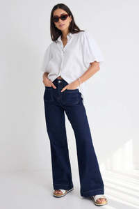 Among The Brave: Among the Brave Zoey Indigo High Rise Wide Leg Pocket Jean