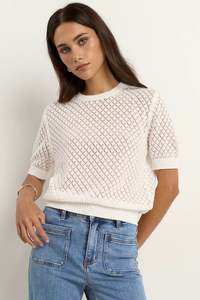 Ivy Jack: Ivy + Jack Dapple Ivory Boxy Knit Lace Tee