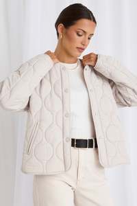 Stories Be Told: Stories Be Told Apex Putty Collarless Puffer Jacket - Putty
