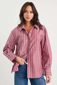Stories Be Told You Got This Burgundy Stripe Oversized Boyfriend Shirt - Burgundy Stripe