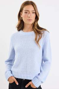 Among The Brave: Among The Brave Genuine Ice Blue Crewneck Fluffy Long Sleeve Jumper - Ice Blue