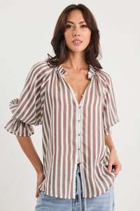 Ivy Jack: Ivy + Jack Noetic Chocolate Stripe Short Sleeve Blouse