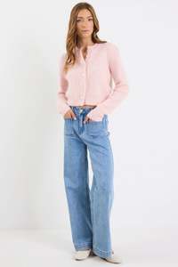 Ivy + Jack Highlight Blush Mohair Blend Crewneck Cardigan - Blush