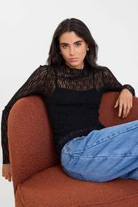 Among The Brave: Among the Brave Giving Black Lace Long Sleeve Top
