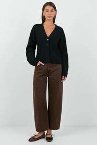 Among The Brave: Among The Brave Bespoke Black V Neck Cinched Cardigan - Black