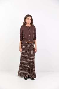 Among The Brave: Among the Brave Rally Chocolate Polka Dot Georgette Tie Waist Bias Maxi Skirt