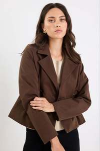 Stories Be Told Pathway Chocolate Cropped Trench Jacket