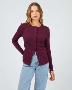 Good Friday Discount: Silent Theory Button Up Long Sleeve Tee - Cherry