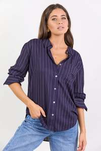 Good Friday Discount: RE: Union Label Exalted Navy Stripe Linen Viscose Oversized Shirt
