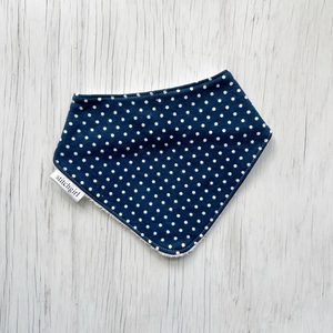 Products: Dribble Bib – Navy Polka Dots – StitchGirl