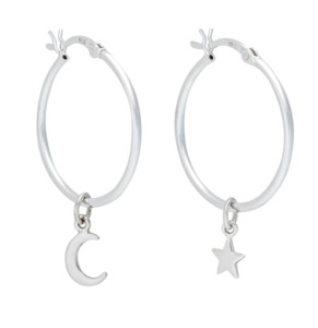 Wicken: Baby Star and Moon Hoop Earrings - Silver