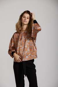 Cuff Sleeve Top - Rust Paisley print