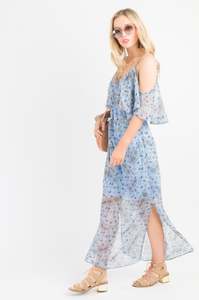 The Summer Sale: Ruffle Cami Maxi Dress - Blue print