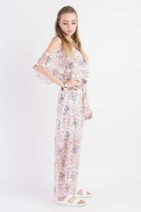 The Summer Sale: Ruffle Cami Maxi Dress - Red Floral print