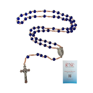 Religious Items: SJB Handmade Rosary - Small Dark Blue Glass Beads