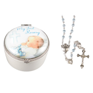 Gifts Cards: Porcelain Box with Rosary - Baby Boy