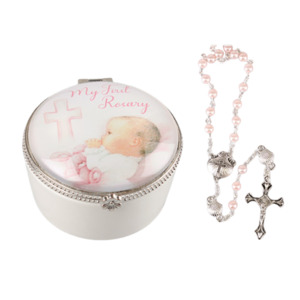 Porcelain Box with Rosary - Baby Girl