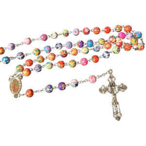 Rosary: Polymer Clay Multi-coloured floral beads