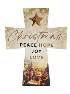 Christmas Ceramic Cross: Peace, Hope, Joy & Love