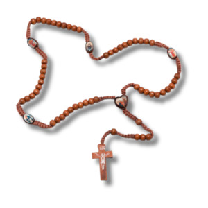 Wooden Rosary on Cord (Light Brown) with icons