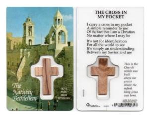 Crucifixes Crosses: Bethlehem Olive Wood Cross - Laminated Card & Cross