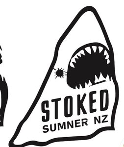 Sharky Sumner car sticker, med dog - stoked surf school - local froth merchants