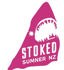Products: Sharky Sumner car sticker large - stoked surf school - local froth merchants