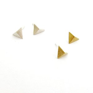 Accessories: Folded Triangle Earring Studs in Brass or Silver