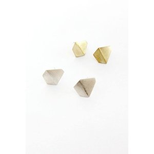 Accessories: Folded Geometric Earring Studs in Brass or Silver