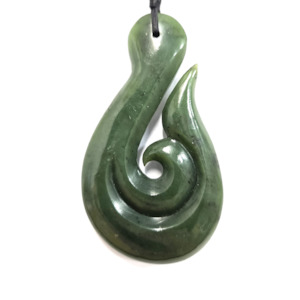 Greenstone: NZ Greenstone Flower Jade Hook 90mm