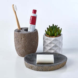 Bathroom Sets: Luxury 2 Piece Raw Stone Bathroom Set Soap Dish & Deluxe Toothbrush Holder