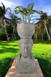 Bali Pot Planters: Giant Buddha Statue Pot Planter Hand Carved Stone 1520mm Height Stone Base (818)