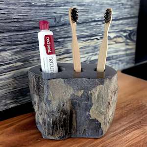 Petrified Wood Toothbrush Holder: Petrified Wood Luxury Toothbrush & Toothpaste Holder, 3 Hole (G)