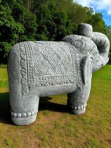 Garden Statue: Hand Carved Elephant Stone Sculpture 500mm x 430mm x 330mm (3047)