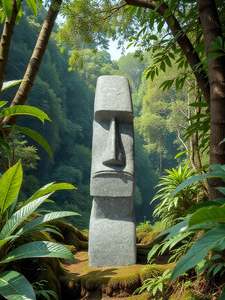 Easter Island Statue Hand Carved Green Stone 820mm StoneBase (3249)