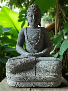 Buddha Outdoor Stone Garden Statue: Buddha Statue Meditating Hand Carved Stone 800mm (3055)