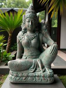 Buddha Outdoor Stone Garden Statue: Buddha Statue Sitting Tara Green Copper Finish 650mm (3188)