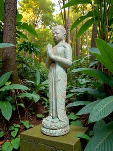 Garden Statue: Buddha Statue Praying Buddha Copper Green 1000mm (3177)