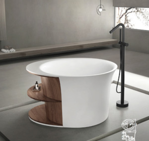 Small Baths Under 1500mm: Josei Round Japanese Shelf Soak Tub - 1200mm - MGD01