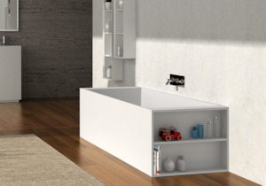 Large Baths Over 1800mm: Gia Extra Large Back-to-Wall Bath With Shelf - 1800mm - G65114