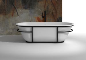 Gia Large Black Metal Frame Stone Bath - 1800mm - G65150