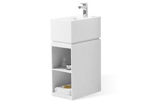 Freestanding Basins: Hugi Freestanding Stone Basin - Storage Shelf - 850mm - B1585
