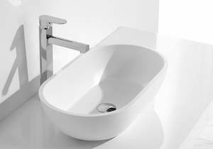Vanity Countertop Basins: Hugi Matte White Oval 560mm Benchtop Basin - 420mm - B1312