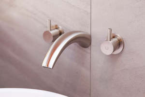Bath Tapware: Circular Wall Tap Set - Brushed Nickel - TWIN15