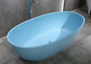 Coloured Baths: Hugi Tiffany Blue Stone Bath - 1700mm - B003-B