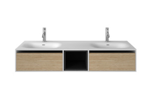 Vanities: Wall Hung Vanity w/ Twin Basins - 1500mm - G38488-3