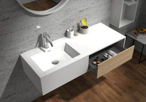 Gia Vanities: Wall Hung Vanity & Solid Basin w/ Storage Drawer - 1200mm - G38483-3