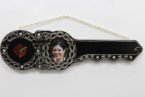 Native New Zealand Wooden 21st key with Hibiscus