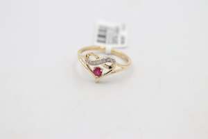 10ct Gold Signet Ring with Ruby and Diamond